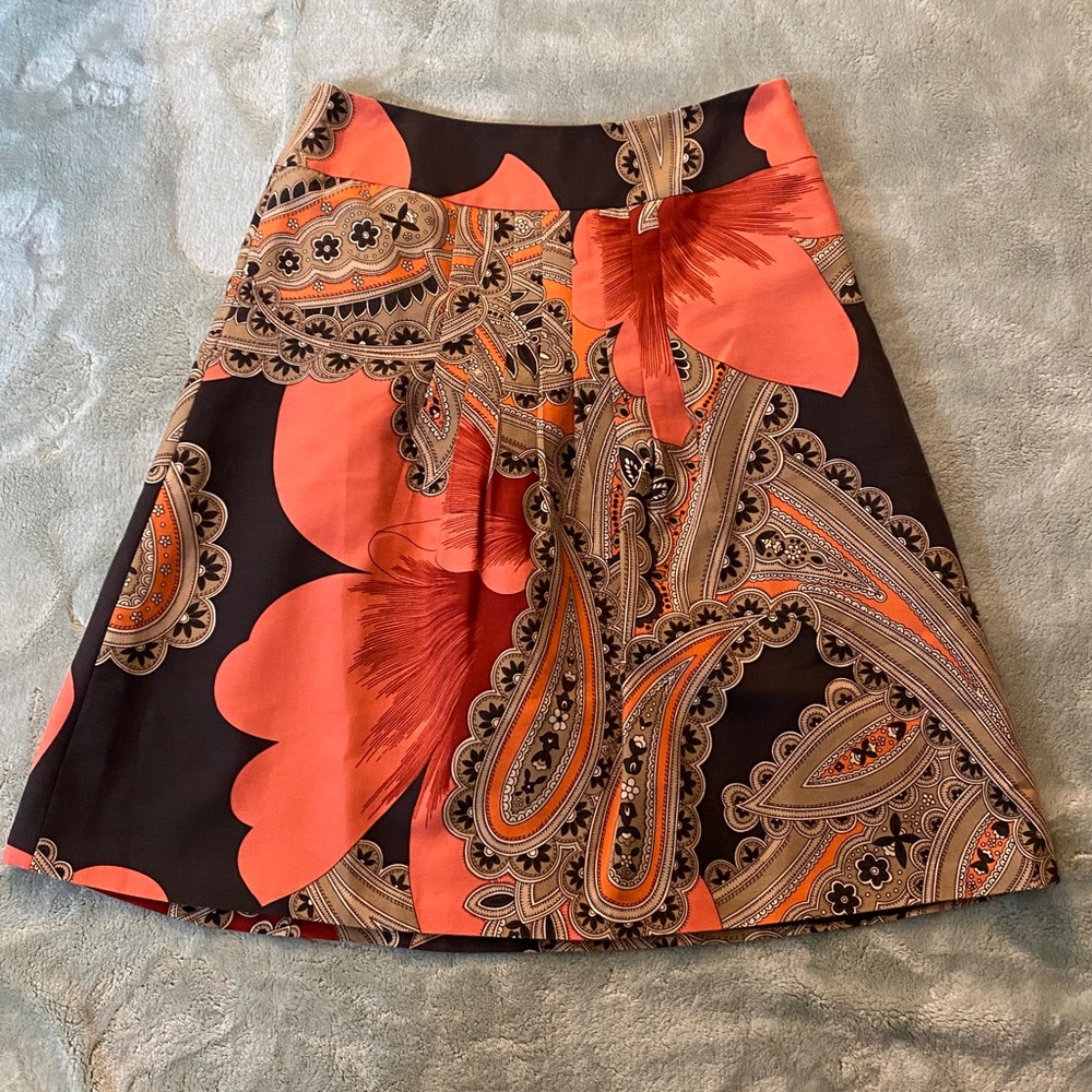 Ann Taylor Brown Orange Coral Cotton Skirt sz 0